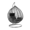 Rattan Egg Chair Swing Garden Hanging Seat Hammock with Cushions Stand for Outdoor Patio Indoor (Grey Egg Chair & Black Cushion)
