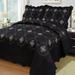 3Pcs Embroidery Quilts Bedspreads Set Coverlet Oversized Queen Black