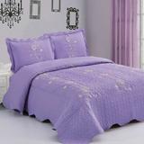 3Pcs Embroidery Quilts Bedspreads Set Bedding Coverlet Queen Lavender