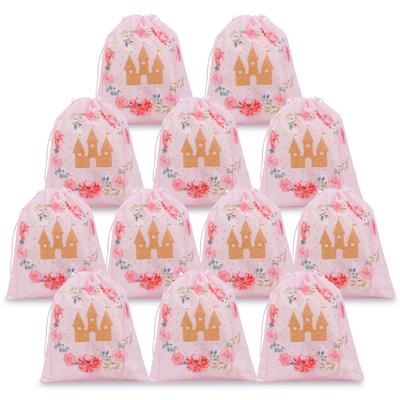 Pink Drawstring Favor Bags for Girls Princess Birthday Party Supplies(10 x 12 in, 12 Pack)