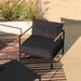 Metal Frame Patio Chair with Teak Arm Accents and Plush Cushions