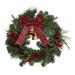 Transpac Artificial 24 in. Multicolored Christmas Pinecone Wreath with Bells and Bow