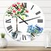 DESIGN ART Designart Blue and Red Houseplants Traditional wall clock 23 In. Wide x 23 In. High