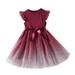 gvdentm Girls Easter Dress Toddler Girl s Polka Dots Mesh Flounce Long Sleeve Flared Shirred Dress Red 5-6 Years
