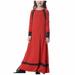 SOOMLON Set for Girls Long Dress Long Sleeve V Neck Color Block Dress Sun Dresses Ramadan Red 10-11 Years