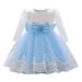 Girls Dresses Long Sleeve Mini Dress Casual Print Sky Blue 90