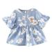 Princess Dresses for Girls Short Sleeve Mini Dress Floral Print Blue 100