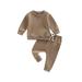 Diconna Toddler Baby Girl Boy Clothes Long Sleeve Sweatshirt Top Elastic Waist Pants Set Causal 2Pcs Outfit Coffee 0-6 Months