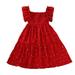 gvdentmGirls Easter Dress Toddler Girl s Polka Dots Mesh Flounce Long Sleeve Flared Shirred Dress Red 5-6 Years