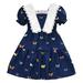 Girls Midi Dress Short Sleeve A Line Short Dress Butterfly Print Blue 110