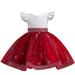 gvdentmGirls Fall Dress Round Neck Long Sleeve Ruffle Fan Swing Maxi Long Dresses with Belt Flower Girl Dress Red 5-6 Years