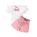 Toddler Girls Short Sleeve Ruffles Ribbed T Shirt Tops Shorts Outfits Girls Shorts Pajamas Set Size 6