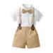 JURANMO Toddlers Baby Boys 3 Pieces Sets Special Occasion Bow-Tie Button Down T-Shirt and Vintage Strappy Long Pants Performance Sets