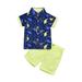 Penkiiy Toddler Baby Boys Fashion Short Sleeve Blouse Dinosaur Print Retro Shorts Gentleman s Suit Boys Sorts Sets Size 6-12 Months Blue 2023 Summer Deal