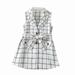 Girls Dresses Sleeveless Mini Dress Plaid Print White 4Y