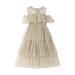 Princess Dresses for Girls Short Sleeve Mini Dress Casual Print Khaki 110