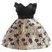 Dresses for Girls Short Sleeve A Line Short Dress Casual Print Black 100