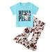 Toddler Girls Short Sleeves Kids Cow Head Top Letters Prints Outfits Set Bell Bottom Pants Flared Girls Outfits Set Outfits for Girls Kids