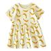 Girl s Summer Dresses Short Sleeve Midi Dresses Casual Print Yellow 3Y