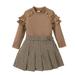 Toddler Outfit Sets For Teens Girls Ribbed Top Skirt Party Girls Clothing Brown Kids Clothes Suit