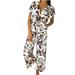 Womens Summer V Neck Striped Print Ruffled Sleeves Jumpsuit Female Printed Casual Loose Off Shoulder Romper Loungewear Ladies Playsuits Rompers Jumpsuit