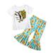 Outfits for Girls Size 4 Toddler Girls Short Sleeve Sunflower Cartoon Cow Printed Tassels T Shirt Tops Bell Bottoms Pants Kids Outfits Clothes Set Boys