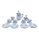 15Pcs Miniature Tea Set Tea Set Miniature Set for Kitchen blue