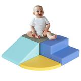 Odaof Toddler Crawl and Climb Foam Play Set Soft Lightweight Interactive Climb Blocks for Kids(Blue/Brown-4)