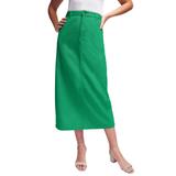 Plus Size Women's Classic Cotton Denim Midi Skirt by Jessica London in Kelly Green (Size 18) 100% Cotton