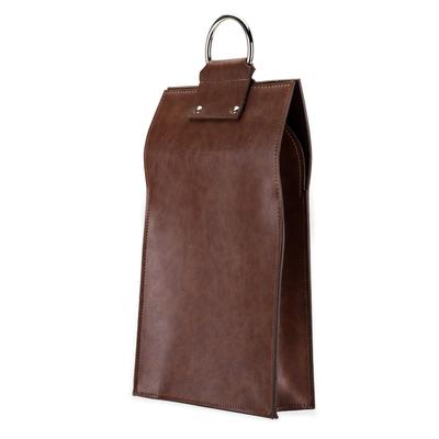 Brown Faux Leather Double-Bottle Wine Tote by Viski in Brown