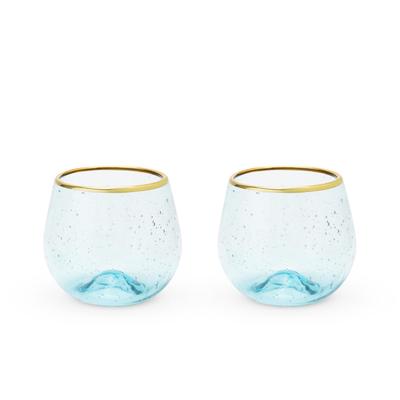 Aqua Bubble Stemless Wine Glass Set by Twine in Blue