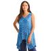 Plus Size Women's V-Neck Handkerchief Hem Ultrasmooth® Fabric Tunic by Roaman's in Blue Bias Diamonds (Size 22/24)