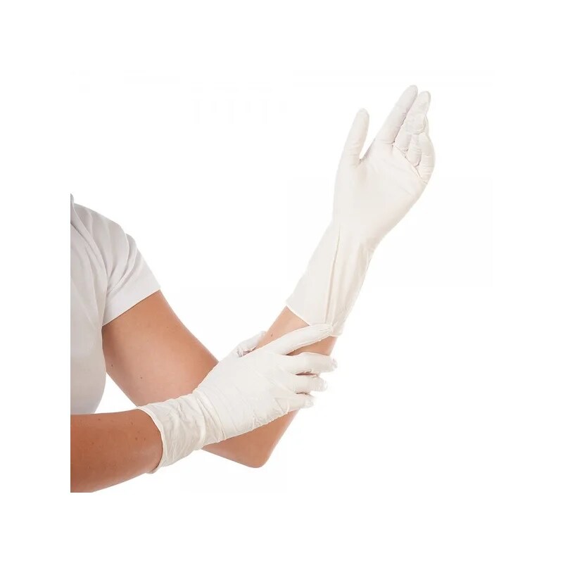 FRANZ MENSCH Nitrilhandschuhe Überlänge puderfrei 100 Stück 30 cm lang Weiss Gr. M Nitrilhandschuhe, Einweghandschuhe, Einmalhandschuhe, Handschuhe Image
