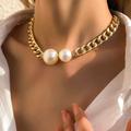 Free People Jewelry | Chunky Pearl Gold Necklace | Color: Gold/White | Size: Os