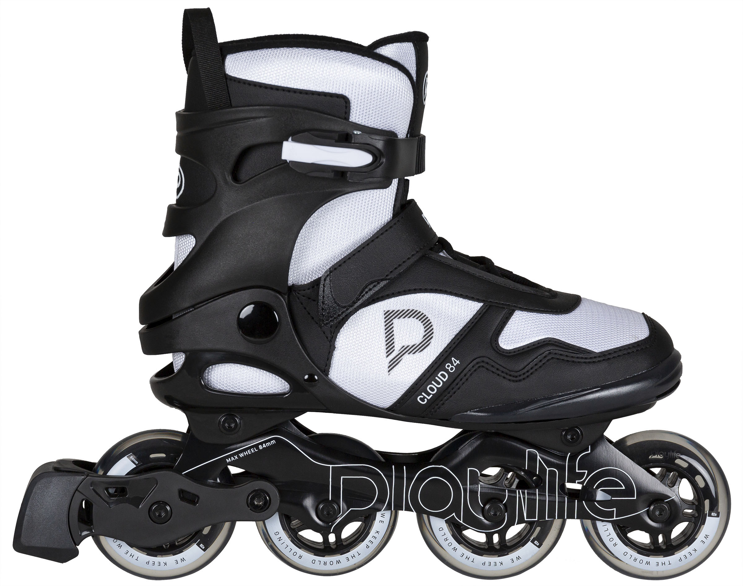 Inlineskates PLAYLIFE "Cloud Black/White 84" Gr. 37, schwarz-weiß (schwarz, weiß), Inlineskates_Rollschuhe, Kinder, 37 (bis 100 kg), Kunstfaser, Lederimitat
