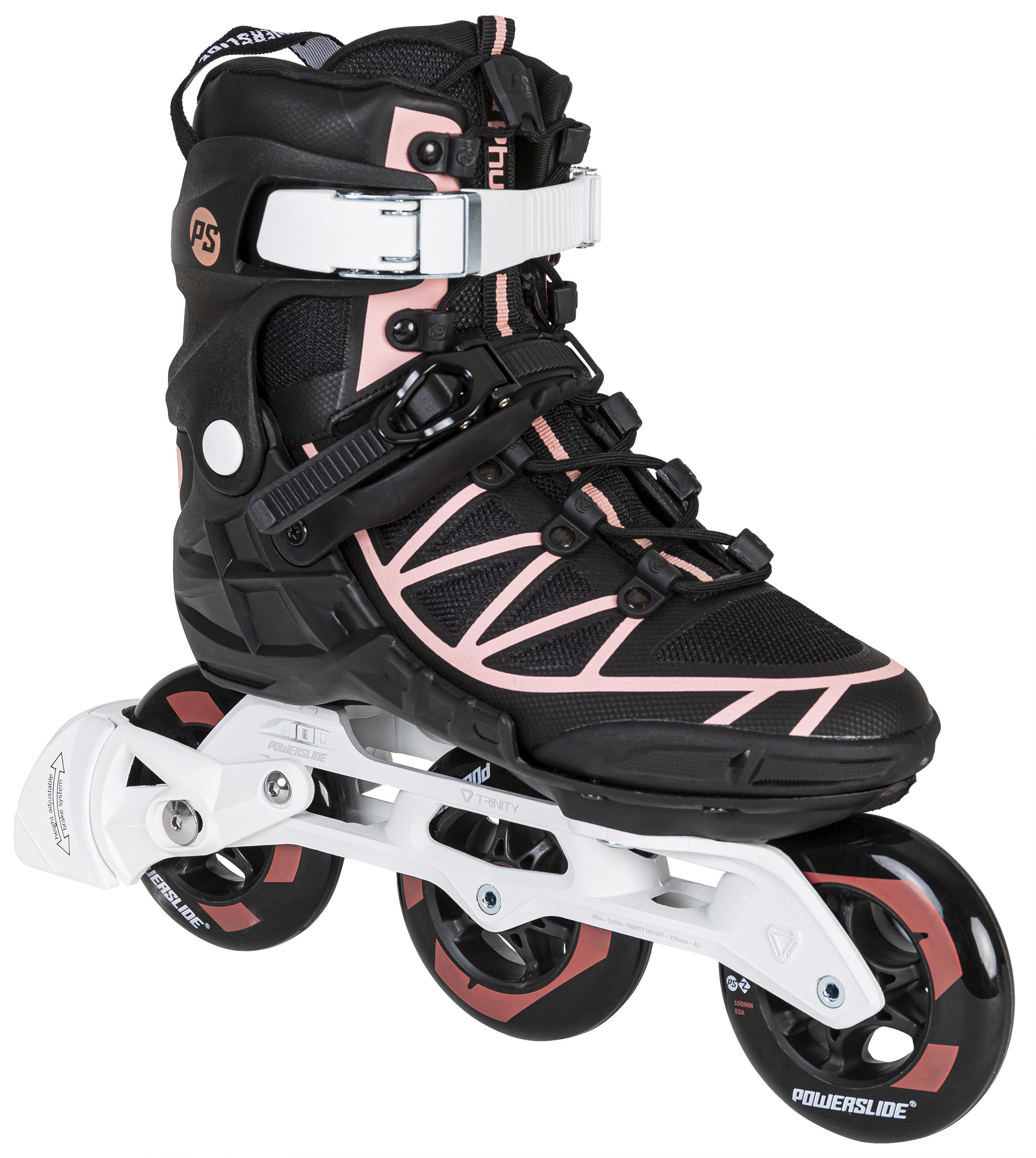 Inlineskates POWERSLIDE "Phuzion Argon Coral 100" Gr. 40, bunt (schwarz, weiß, rosé), Inlineskates_Rollschuhe, Kinder, 40 (bis 100 kg), Kunstfaser