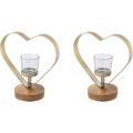 Teelichthalter CREATIV HOME "Kerzenhalter Herz" Kerzenhalter Gr. B/H/T: 20 cm x 20 cm x 10 cm, beige (champagnerfarben) Kerzenhalter aus Holz, Edelstahl und Glas
