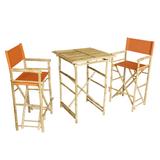 Bamboo Espresso Pub Set 2 Black High Director Chairs & Round Table