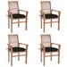 vidaXL Dining Chairs 4 pcs with Black Cushions Solid Teak Wood