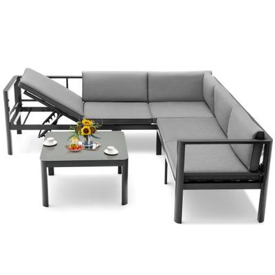Costway 3 Pieces Aluminum Patio Furniture Set with 6-Level Adjustable Backrest-Gray