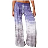 Mrat Womens Pants Outdoor Full Length Pants Ladies Casual Loose Gradient Tie-dye Printed Yoga Sport Long Pnats Wide Leg Pants Flowy Pants for Female Purple XXL