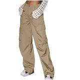 Mrat Loose Pants with Pockets Full Length Pants Women s Street Style Fashion Design Sense Multi Pocket Overalls Low Waist Sports Pants Pants For Ladies Dressy Khaki XS