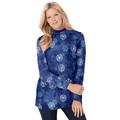 Plus Size Women's Perfect Printed Long-Sleeve Mockneck Tee by Woman Within in Royal Navy Textured Snowflake (Size 5X) Shirt