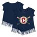 Girls Youth Tiny Turnip Navy Cleveland Guardians Baseball Cross Bats Fringe T-Shirt