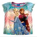 Disney Pajamas | Disney (Frozen) Elsa And Anna Girls Pajama Top Size 4t | Color: Blue/Pink | Size: 4tg