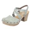 Sandalette RIEKER, Damen, Gr. 39, grün (mint), Veloursleder, feminin, Schuhe, Sommerschuh, Sandale, Blockabsatz, mit Nieten verziert