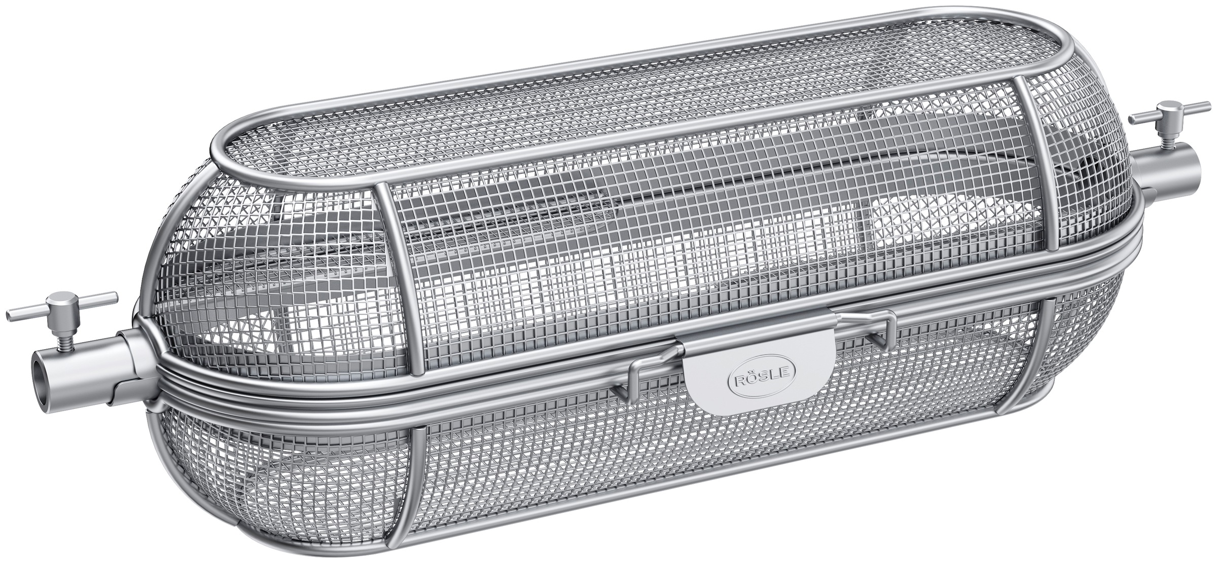 Drehkorb RÖSLE "Premium, 25437", silber (silberfarben, schwarz), L:36cm Ø:14cm, Edelstahl, Spieße, Drehspießkorb, passend zum Premium-Drehspieß, Edelstahl 18/10