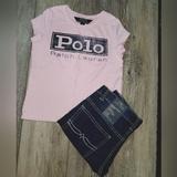 Ralph Lauren Shirts & Tops | Girl's Ralph Lauren Pink/Navy Short Sleeve Graphic Tee Sz 4 | Color: Blue/Pink | Size: 4g