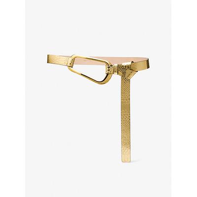 Michael Kors Angelina Metallic Python Embossed Leather Belt Gold L