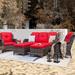 Joyside 5 Piece Rattan Sofa Seating Group w/ Cushions Synthetic Wicker/All - Weather Wicker/Wicker/Rattan in Red | 34 H x 73 W x 33 D in | Outdoor Furniture | Wayfair